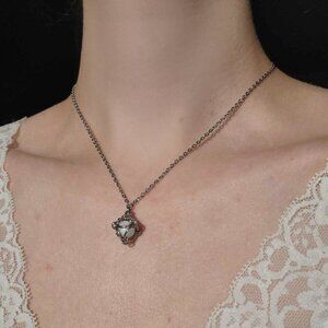 Vintage white and silver necklace with a small silver chain